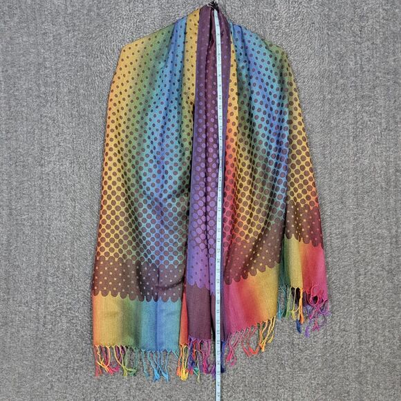 100% Pashmina Scarf Womens Multicolor Polka Dot Fringed Long Wrap Shawl 68x27 - Picture 4 of 9